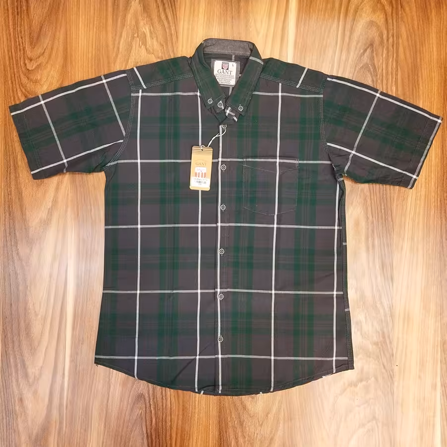 پیراهن آستین کوتاه صد در صد نخی چهارخانه (کد 54)