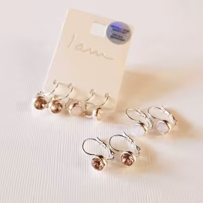 پک دو جفتی گوشواره قفلی کار شده با کریستال سواروسکی صورتی