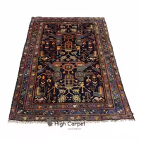 فرش دستبافت عشایری زنجان یک و نیم متری نقشه افشان زمینه مشکی سرمه ای کد 4087