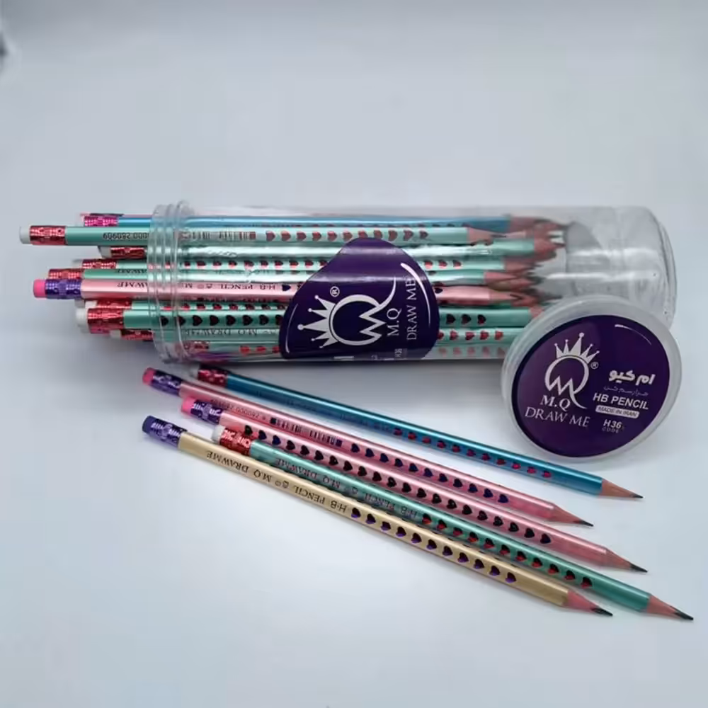 مداد مشکی سه گوش بدنه متالیک قلبی ام کیو MQ کد H36 – بسته 48 عددی