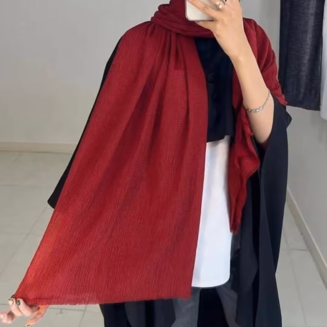 شال پلیسه مربعی پفکی زرشکی