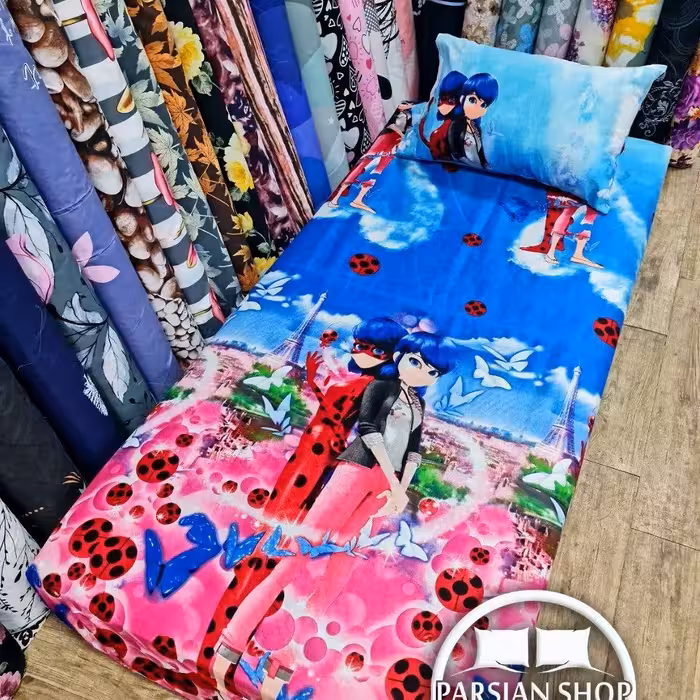 نیم ست ملحفه کشدار خوشخواب  تکنفره عروسکی طرح دختر کفشدوزکی 