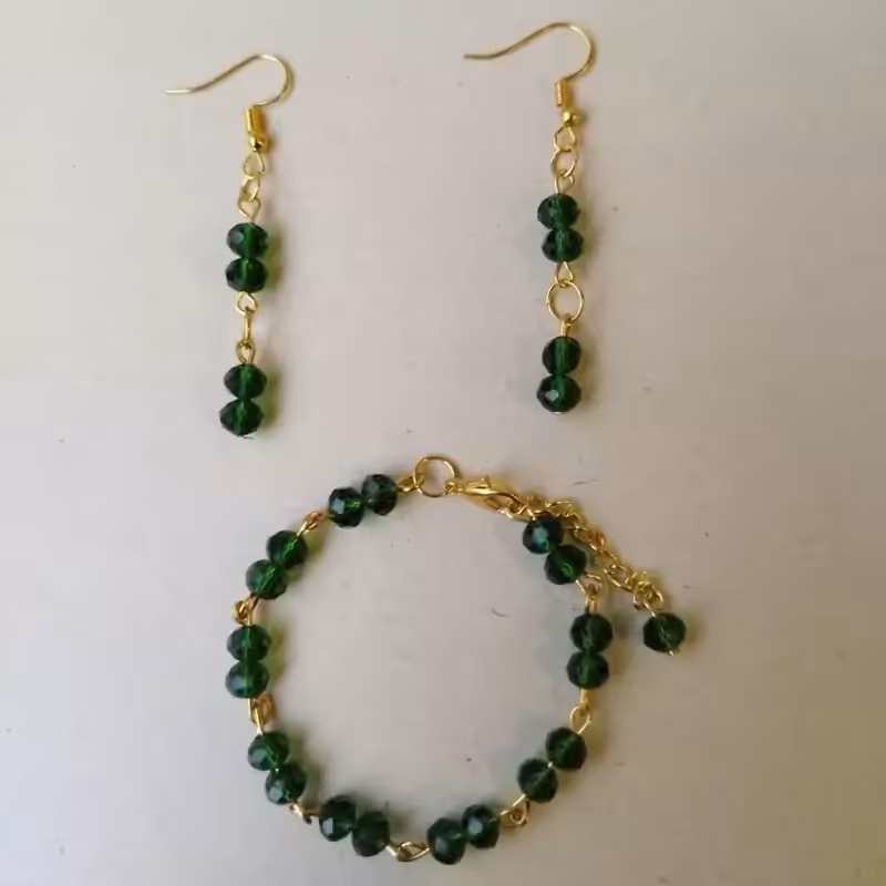 نیم ست دستبند و گوشواره مهره شیشه ای | amazonchi