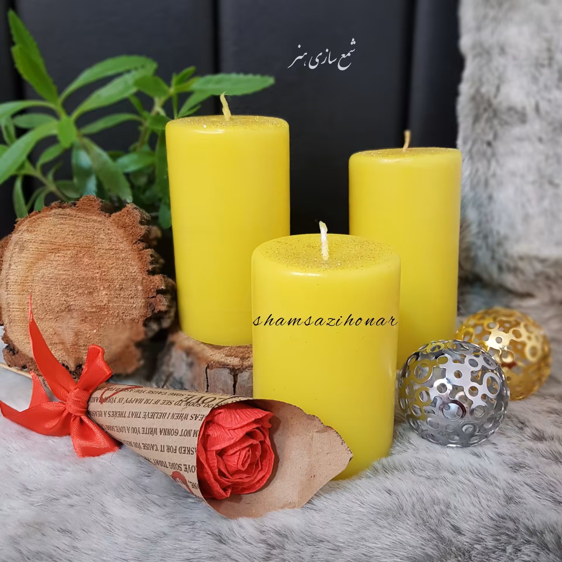 شمع استوانه زرد  سایز بزرگ