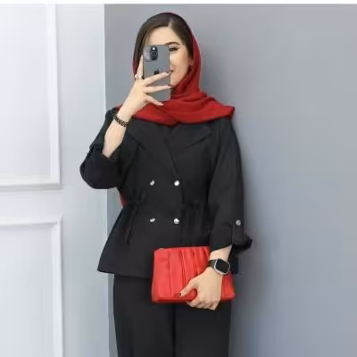 مانتو اسپرت زنانه کرپ مازراتی مدل کمرگت دار