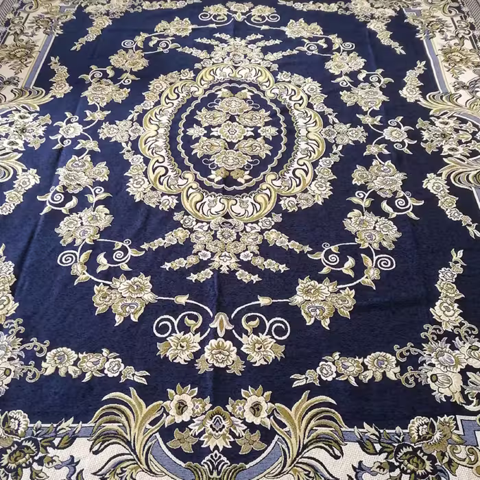 روفرشی 12 متری مخمل سنگین طرح گل های ترنج رنگ زیبای سورمه ای