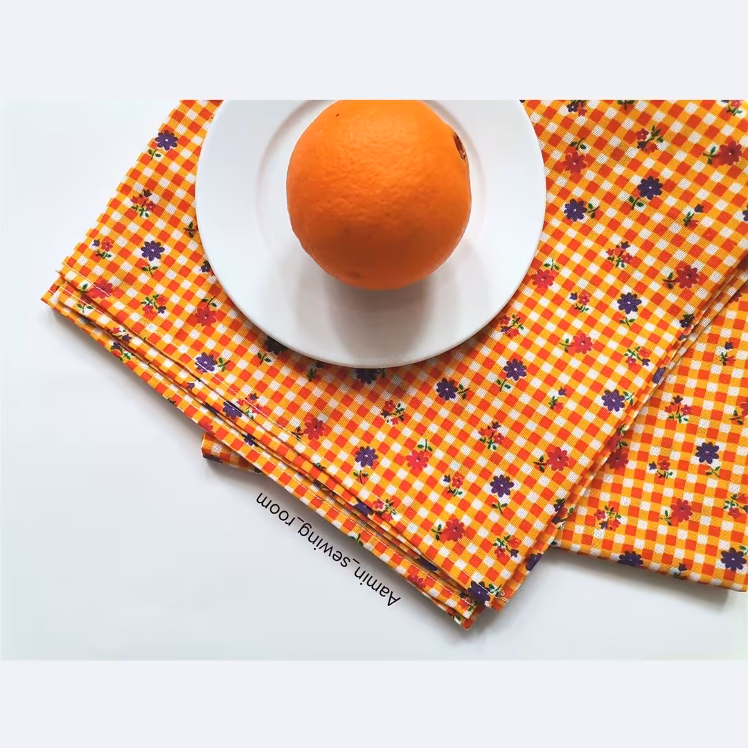 سفره نان چهارخونه گلدار نارنجی