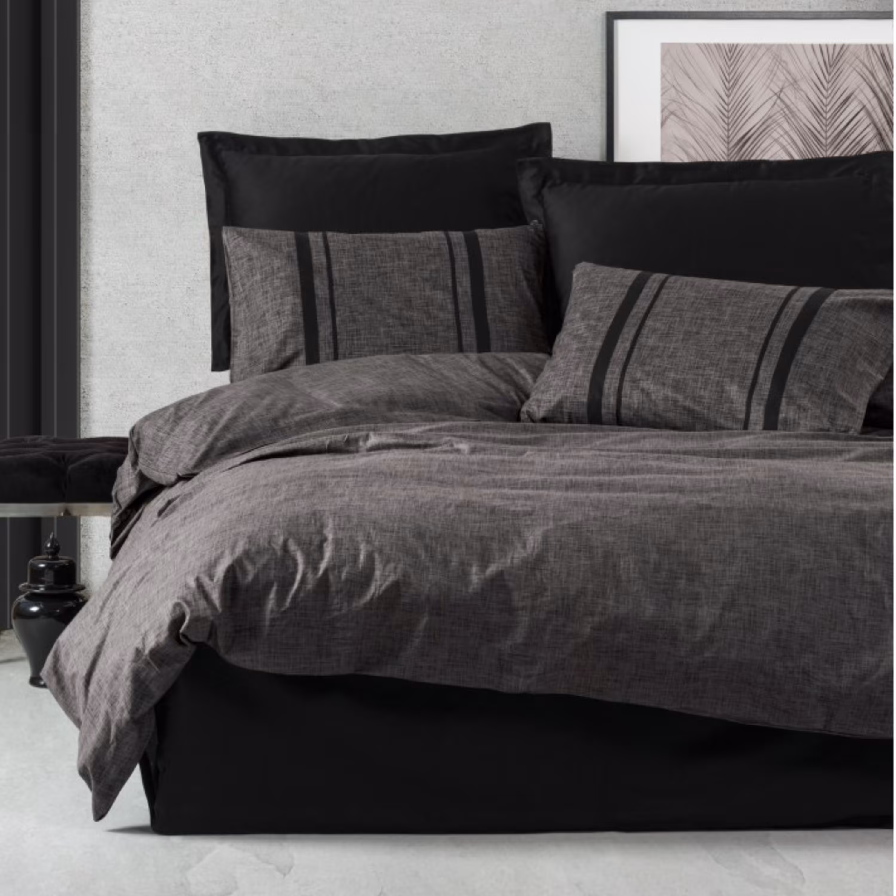 ست ملحفه کاتن باکس مدل Plain Bitter Antrasit-Siyah دو نفره 4 تکه