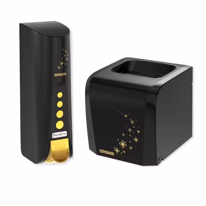 ست جا مایع و جا دستمال بنتی مدل دکورال اسپادانا مشکی طلایی