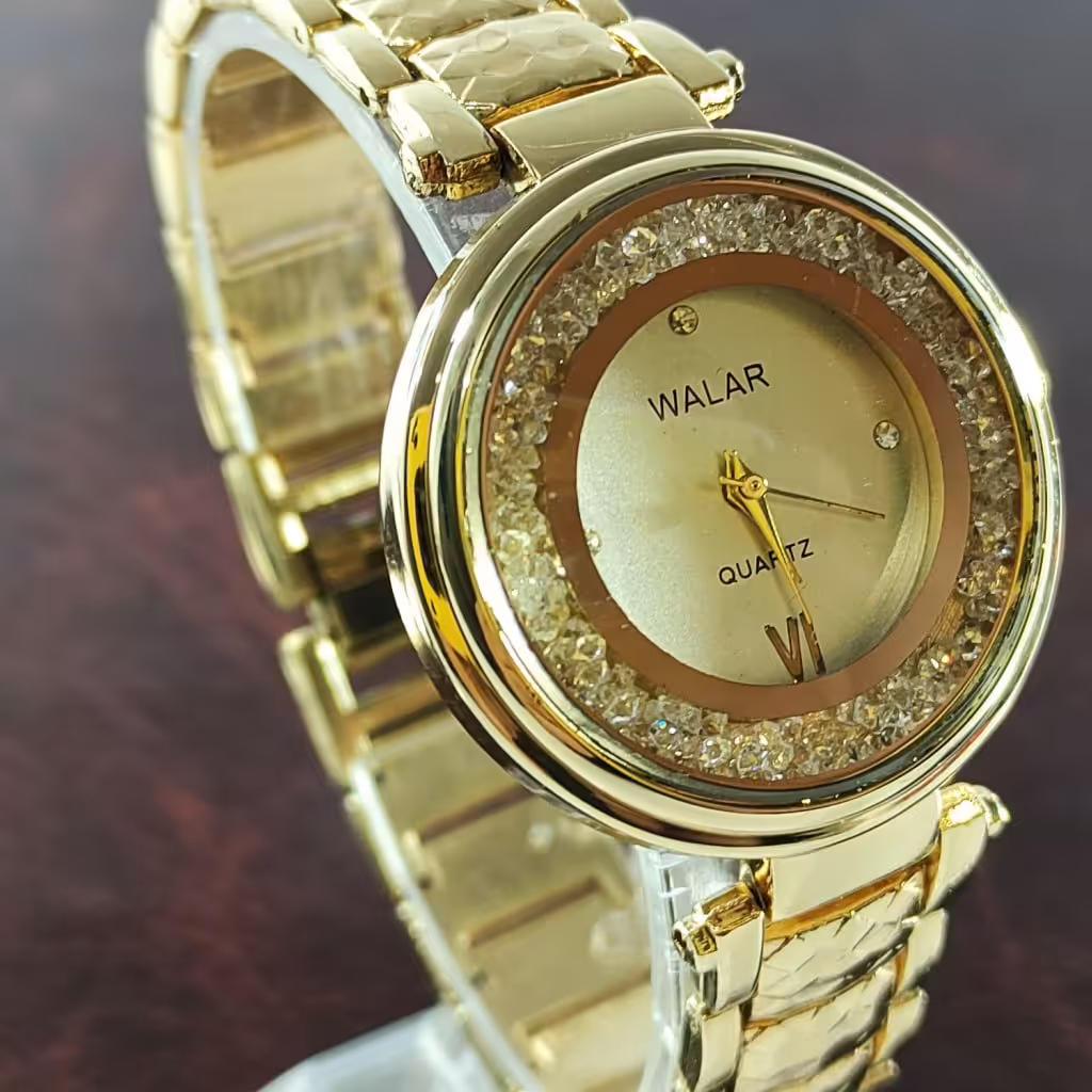 ساعت والار زنانه گرد دور الماس نگین دار