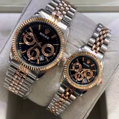 ست ساعت زنانه و مردانه رولکس دو رنگ نقره ای رزگلد