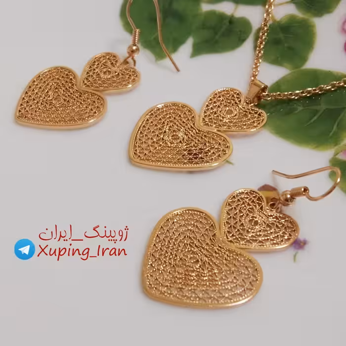 نیم ست ژوپینگ قلبی بدون زنجیر توری درشت طلایی  Xuping نیمست طرح طلا قلب