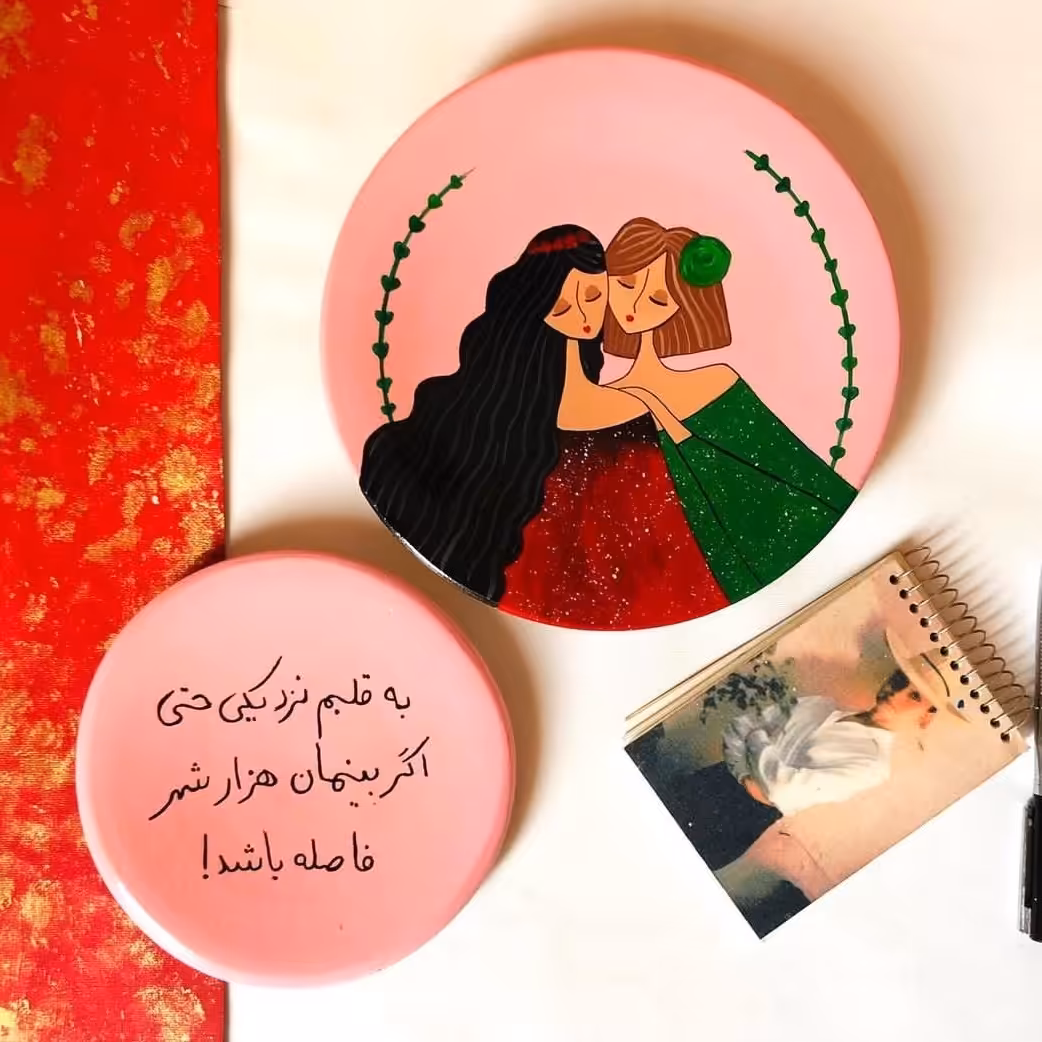 دیوارکوب سفالی طرح دوست دخترانه ست دو عددی گالری ماه آسمانی 