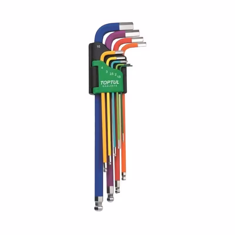 سری آلن فوق بلند رنگی تاپ تول مدل GAAL0918  TOPTUL 9 Piece Extra Long Coloured Ball End Hex Key Set