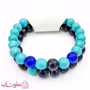 دستبند مهره ای دستساز مشکی آبی
