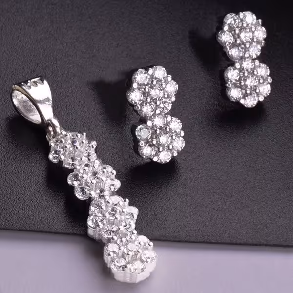 نیم ست جواهری نقره عیار925 روکش اب طلاسفیدضمانتی