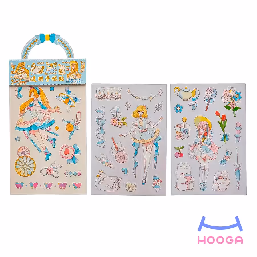 استیکر فانتزی شفاف 3 ورقی سری دختر انیمه‌ای طرح 2