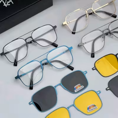 عینک طبی با 2 کاور آفتابی پلاریزه تیتانیوم