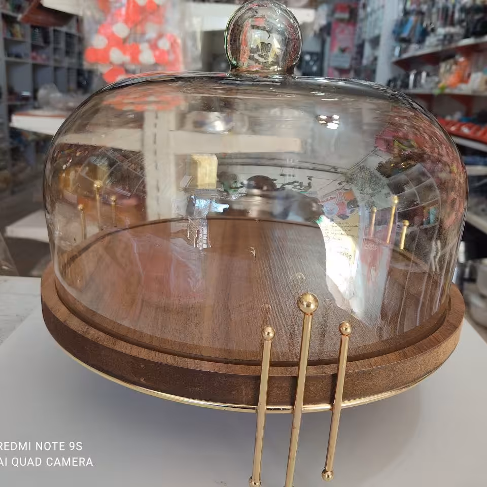 استند یا ظرف حمل کیک شیشه ای قطر حدود 26 سانت ارتفاع 11 سانت ظرف حمل کاپ کیک 