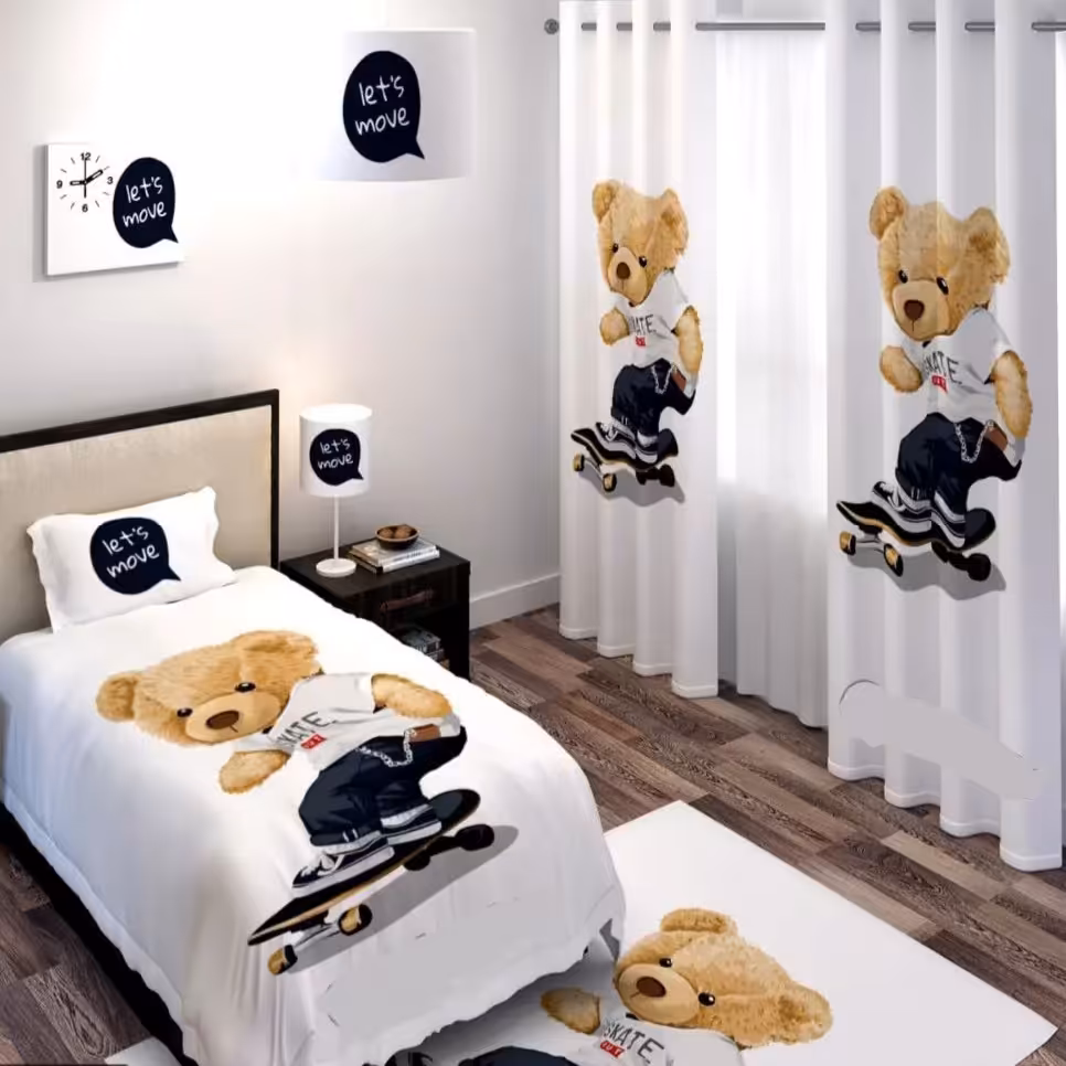 پرده اتاق کودک چاپی طرح تدی سفید(پس کرایه)