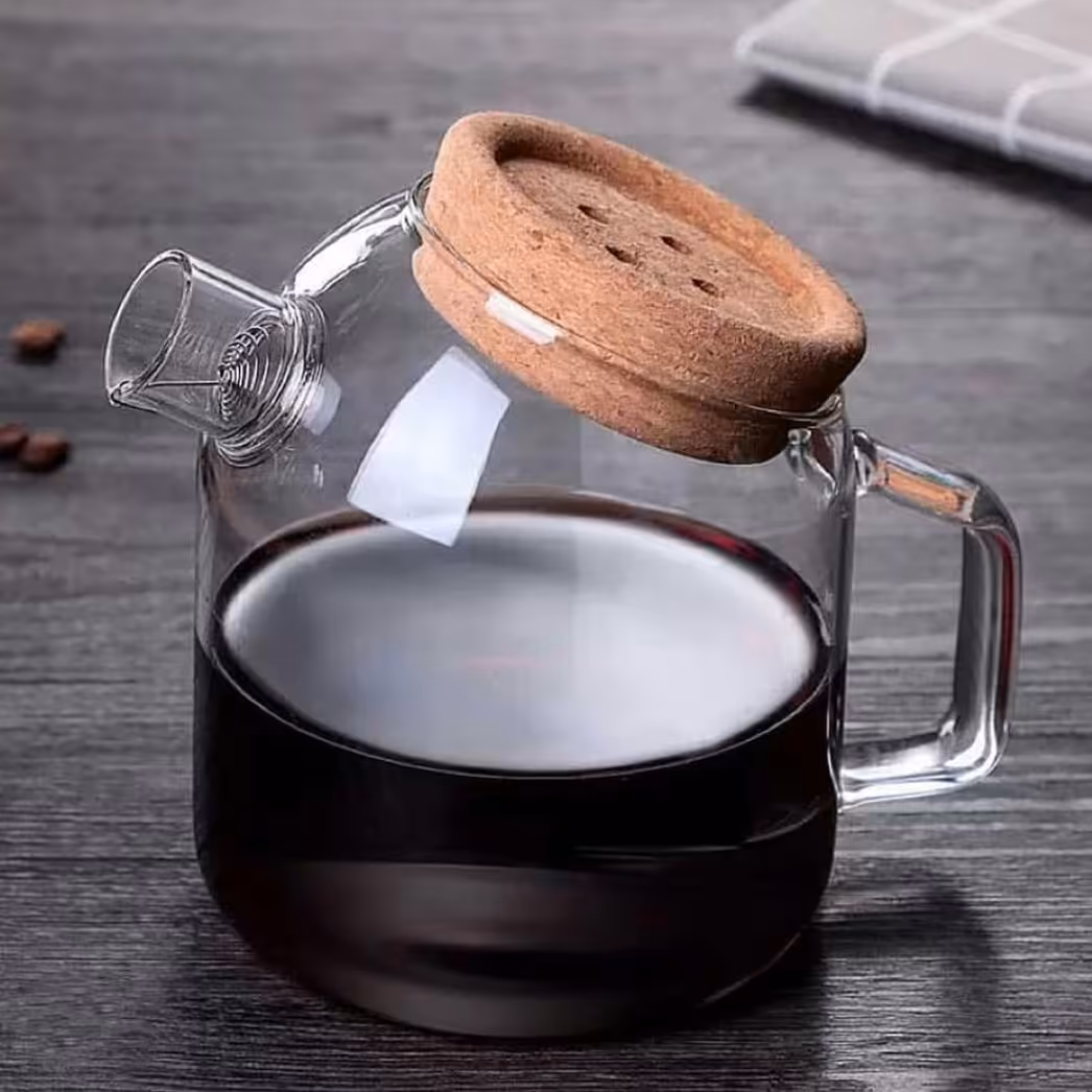 قوری پیرکس شعله مستقیم دارای صافی با درب چوبپنبه ایی