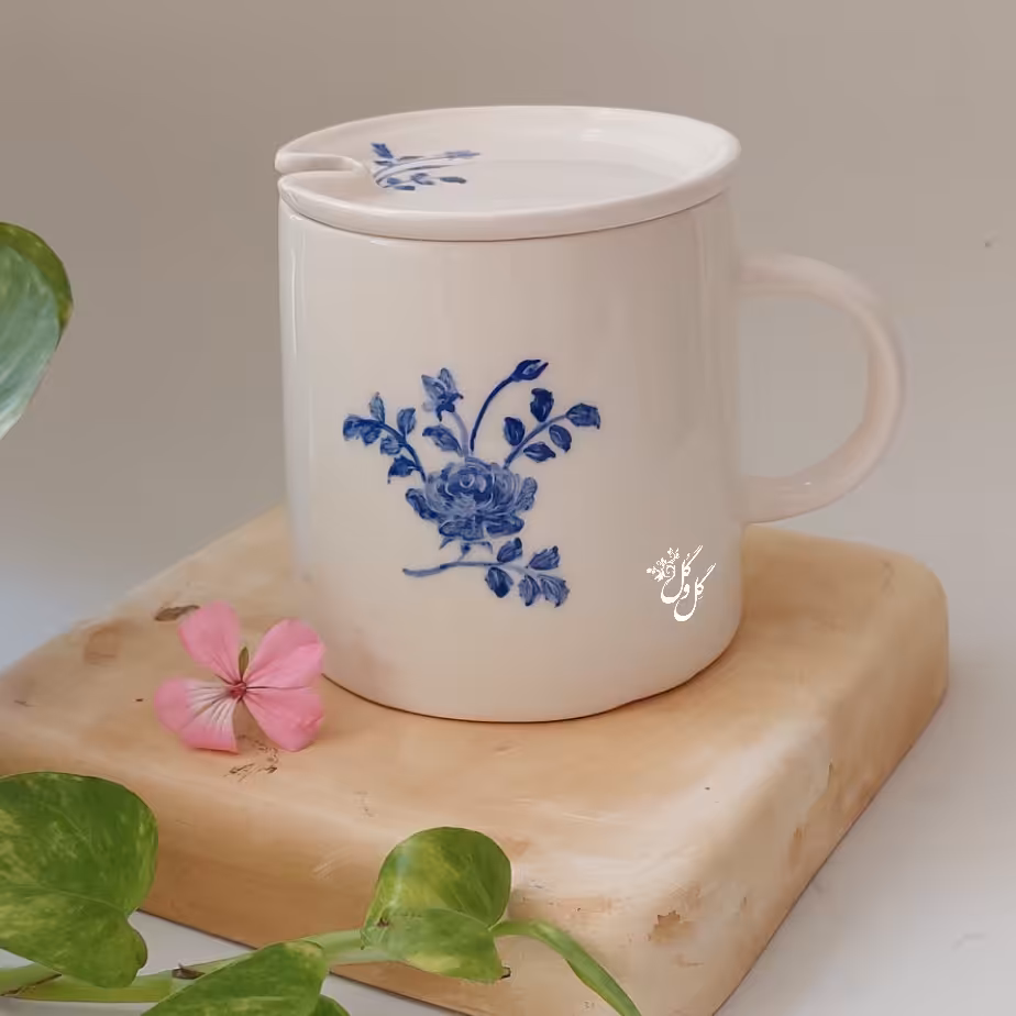 ماگ درب دا ر سرامیکی قلم آبی (هزینه ارسال پس کرایه)