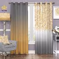 پرده پذیرایی دو قواره پانچ اسلیمی طرح بته جقه زمینه رنگی کد S7194