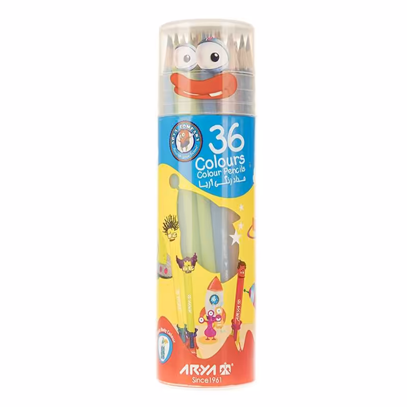 خرید مداد رنگی 36 رنگ آریا جعبه استوانه ای مدل 3053