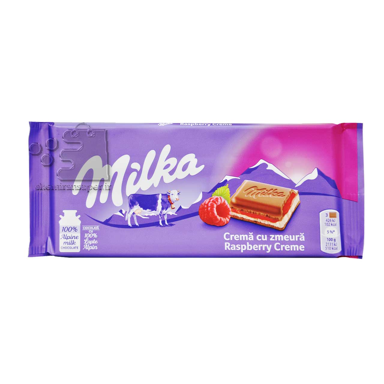 شکلات شیری با کرم رزبری ( تمشک ) 100 گرم میلکا - milka