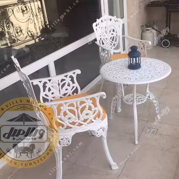 میز و صندلی دو نفره باغی آلومینیومی مرغابی با میز قطر 60  به همراه تشک ، به روش پس کرایه  ، ارسال به سراسر کشور 