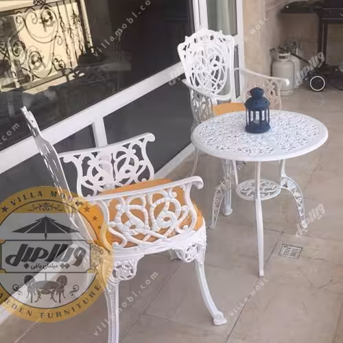 میز و صندلی دو نفره باغی آلومینیومی مرغابی با میز قطر 60  به همراه تشک ، به روش پس کرایه  ، ارسال به سراسر کشور 