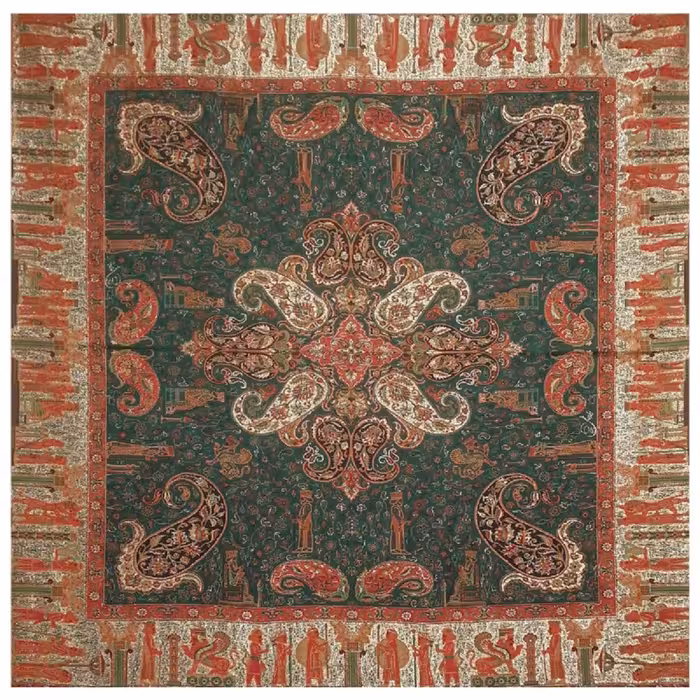 رومیزی مربع ترمه ابریشم کد TRM28 نفیس رنگ سبز تیره آستر سبز تیره مغزی دوزی 