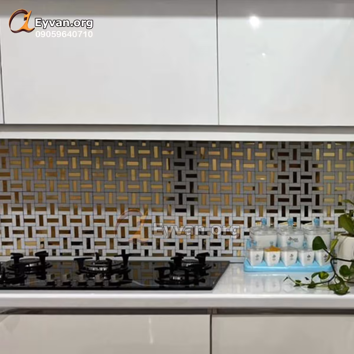 بین کابینتی سفید طلایی  چسبدار کد 20445