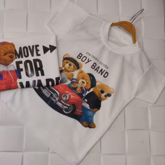 تیشرت پسرانه سفید چاپی طرح خرس مناسب 6 تا 12 سال 