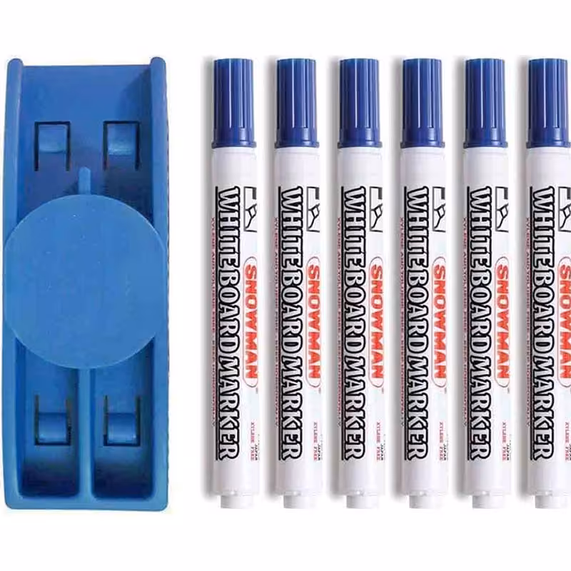 خرید تخته پاک کن مغناطیسی جا ماژیک دار با 6 عدد ماژیک وایت برد اسنومن