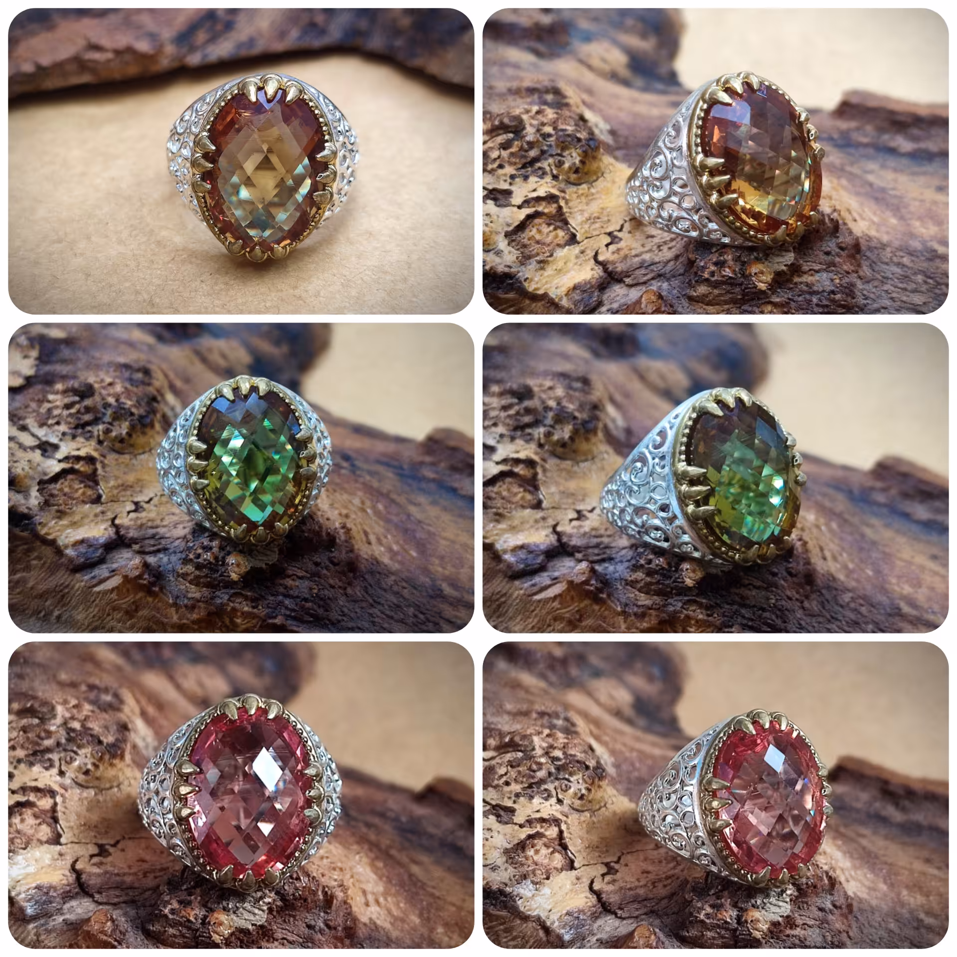 انگشتر نقره مردانه با نگین زولتانایت (الکساندریت)