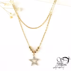 گردنبند دولاین ژوپینگ با آویز ستاره توخالی کد 9295
