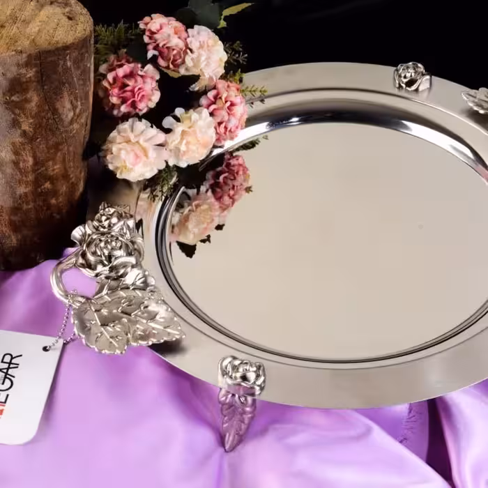 سینی تمام استیل نگار دایره ای  سایز بزرگ 