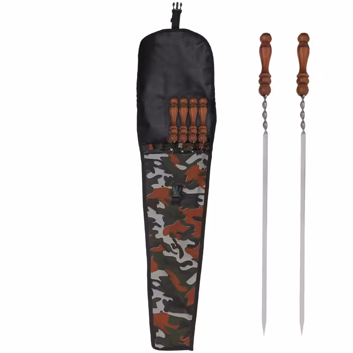 سیخ دسته چوبی جگر  استیل حیران  6 تایی با کاور  برزنتی  به طول 65 سانتیمتر(پس کرایه)