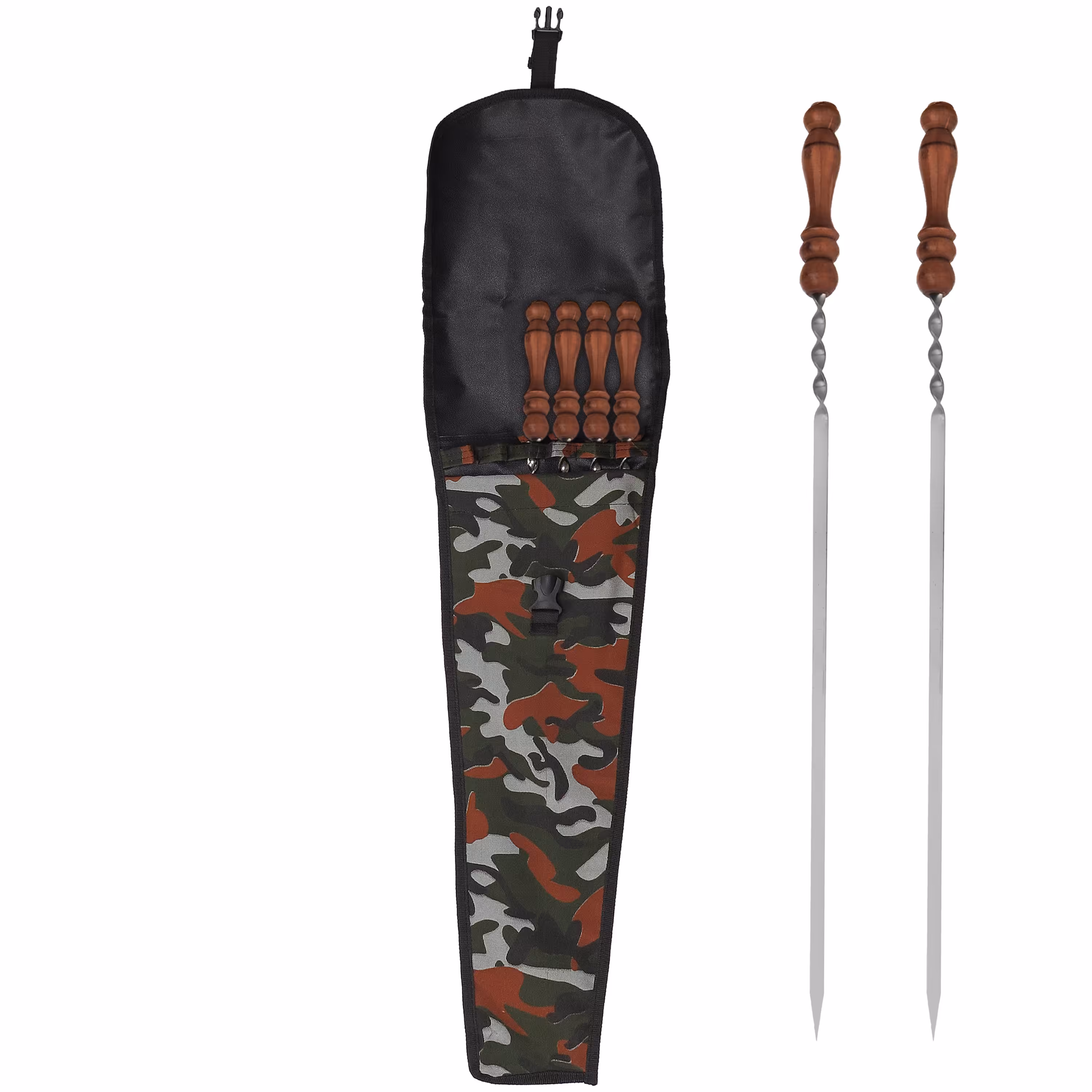 سیخ دسته چوبی جگر  استیل حیران  6 تایی با کاور  برزنتی  به طول 65 سانتیمتر(پس کرایه)