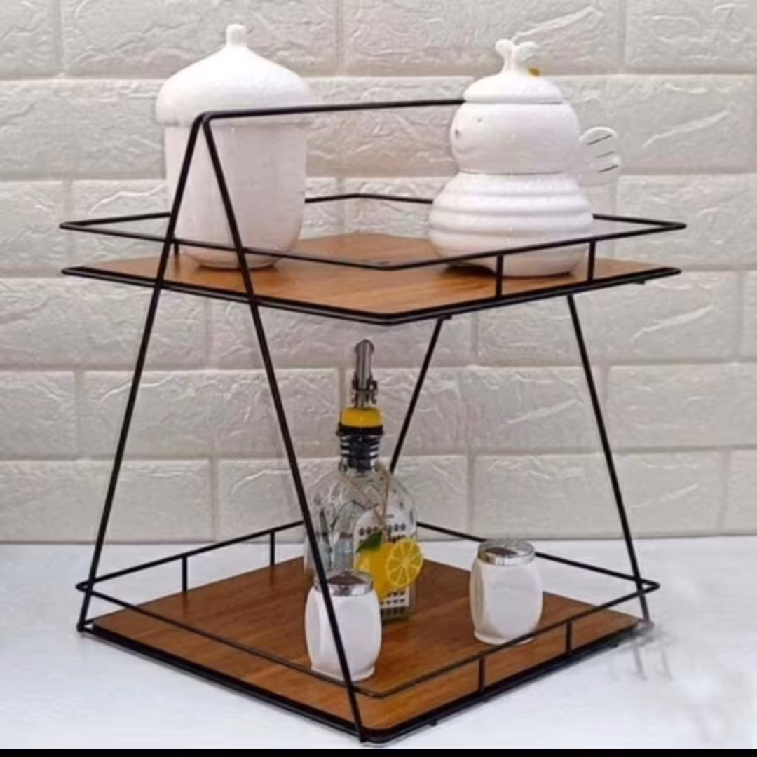 استند فلزی 2 طبقه کفه چوبی