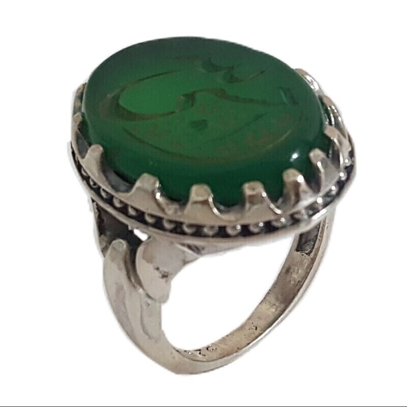 434-انگشتر نقره عیار 925 - با سنگ عقیق سبز - کد 16 -W 167