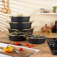 قابلمه تک سایز 24 گرانیتی فورج برند اویز مدل السا دسته طلایی رنگ مشکی
