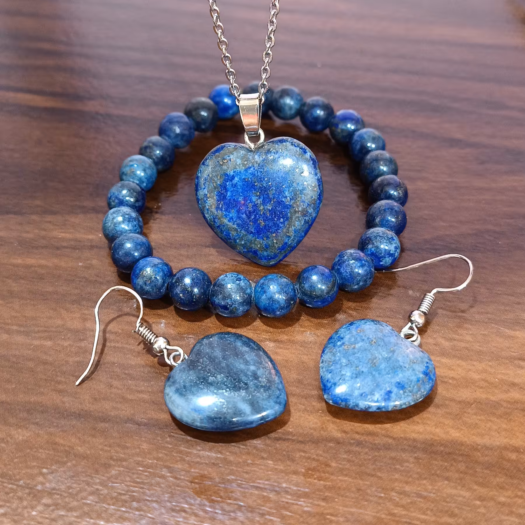 ست کامل سنگ لاجورد افغان اصل با کیفیت درجه یک به همراه زنجیر استیل