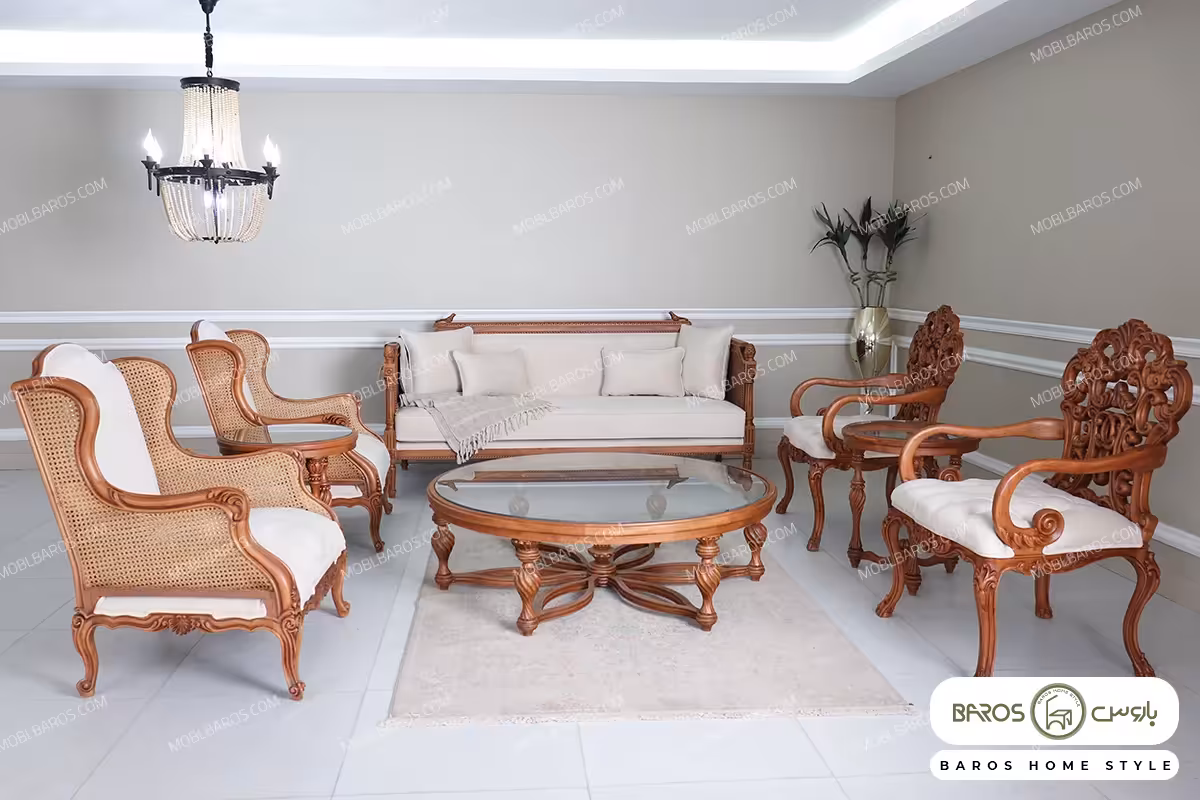 مبل نئوکلاسیک 7 نفره کاجی کینگ کویین رومینا