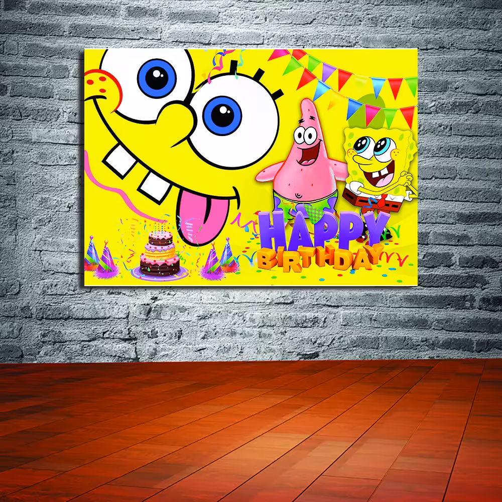 بنر تولد طرح باب اسفنجی ابعاد 200 در 150 سانت با چاپ اسم دلخواه شما کد 005
