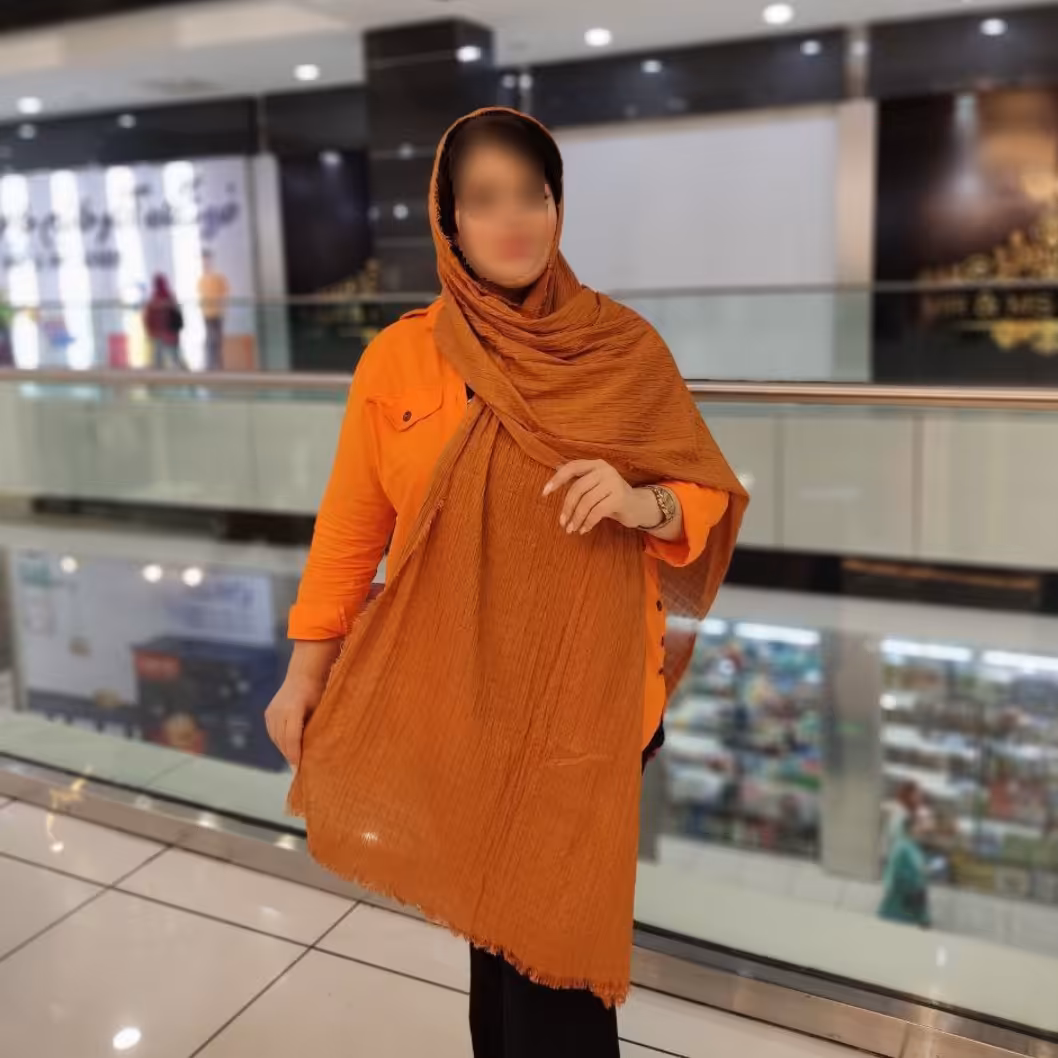 شال پلیسه شطرنجی هنرمندی رنگ نارنجی(ارسال رایگان)