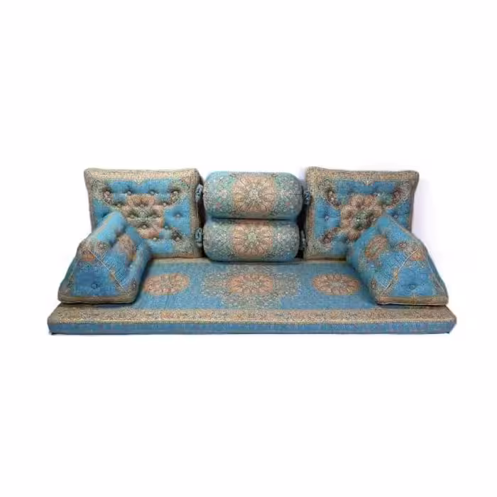 سرویس شاهنشین طرح افشار رنگ آبی(ست 7تیکه پشتی ترمه)