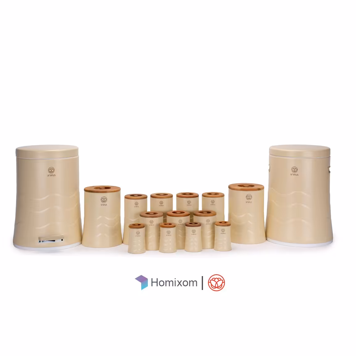 سرویس آشپزخانه اورانوس 15 پارچه بل شیپ کرم مات با درب چوبی