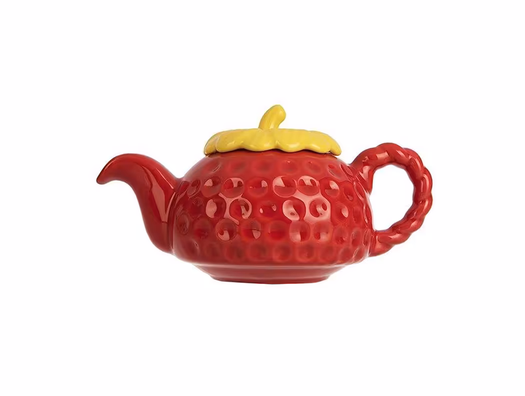 قوری سرامیکی رنگی طرح توت فرنگی